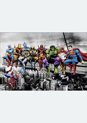 Superheroes Lunch on a Skyscraper